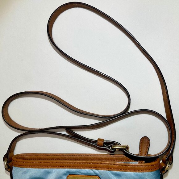 MICHAEL Michael Kors MK Kempton Powder Blue Nylon & Brown Leather Crossbody Bag - Picture 10 of 14